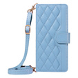 θήκη πτερύγιο για iPhone 16E, Rhombus Crossbody Leather, μπλε