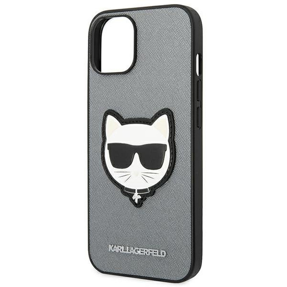 Karl Lagerfeld Θήκη για iPhone 14 Plus, Saffiano Choupette Head Patch, ασημένια