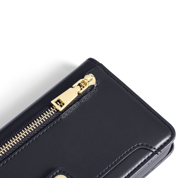 Θήκη με πτερύγιο για Oppo A38 / A18 4G, Wallet Zipper Pocket, μαύρη