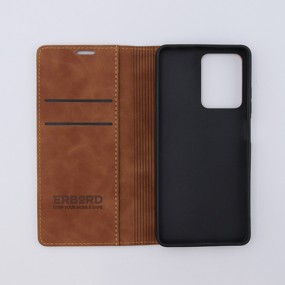 Θήκη για Xiaomi Redmi Note 12 5G / Poco X5 5G, ERBORD Vintage, πορτοφόλι με πτερύγιο, καφέ
