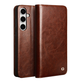 θήκη flip για Samsung Galaxy S25 FE, QIALINO Leather Wallet, καφέ