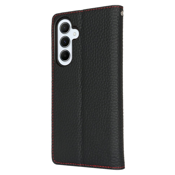 Θήκη με πτερύγιο για Samsung Galaxy S25, Litchi Skin Grain, μαύρη