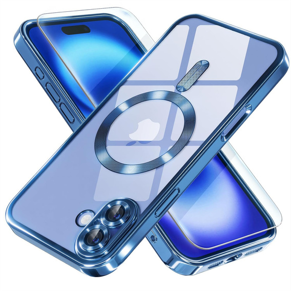 Θήκη για iPhone 16, Electro MagSafe, μπλε + Γυαλί για την οθόνη
