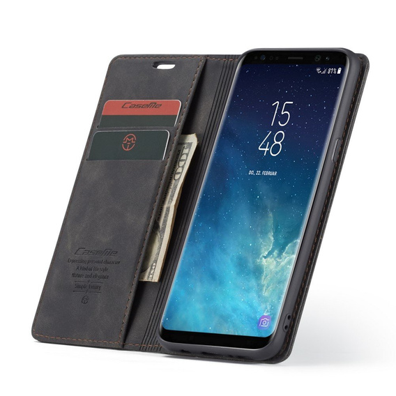θήκη CASEME για Samsung Galaxy S8 Plus, Leather Wallet Case, μαύρη