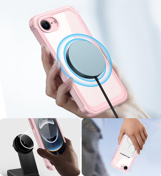 Θήκη για iPhone 16E, Shockproof, με γυαλί, για MagSafe, ροζ