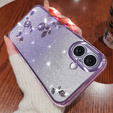 Θήκη για iPhone 16 Plus, Glitter Flower, μωβ