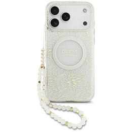 Θήκη Guess IML Flowers Electroplated Allover With Beads Strap, για MagSafe, με λουράκι για iPhone 17 Pro Max