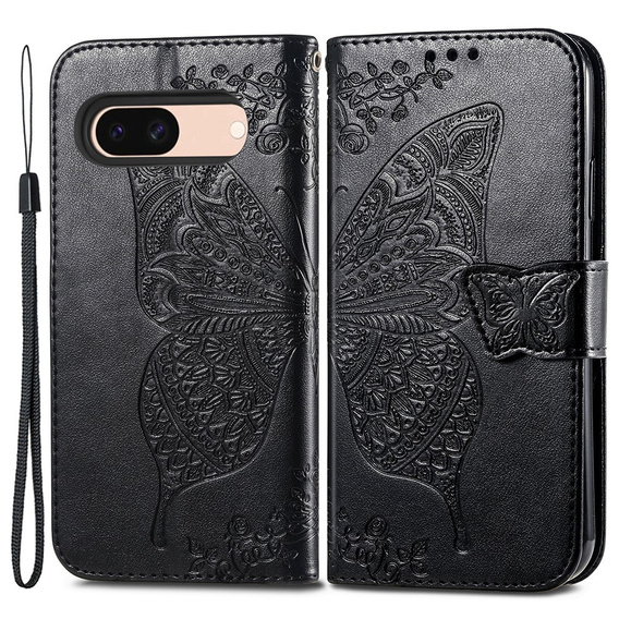 Θήκη με πτερύγιο για Google Pixel 8A, Butterfly, μαύρη