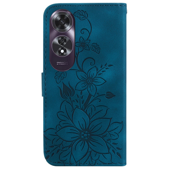 Θήκη με πτερύγιο για Oppo A60, Lily Flower, σκούρο μπλε