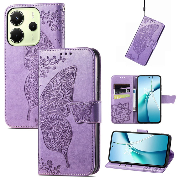 Θήκη με πτερύγιο για Xiaomi Redmi Note 14 4G, Butterfly, μωβ