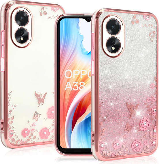 Θήκη για Oppo A18 4G / A38 4G, Glitter Flower, ροζ rose gold