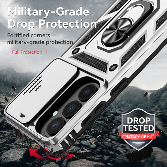 Θήκη με βάση και προστατευτικό φακού για Samsung Galaxy S26 Plus, ασημί