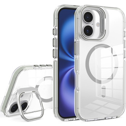 Θήκη για iPhone 17, για MagSafe, με βάση, διάφανη με γκρι ένθετα