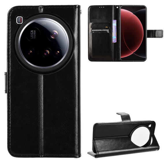 Θήκη με πτερύγιο για Xiaomi 15 Ultra, Crazy Horse Wallet, μαύρη