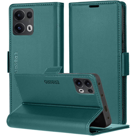 Θήκη για Oppo Reno 13 Pro, ERBORD Glossy Litchi, πορτοφόλι με πτερύγιο, πράσινη