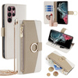 θήκη Wallet Zipper Pocket flip για το Samsung Galaxy S22 Ultra, Wallet Zipper Pocket, με καθρέφτη, λευκή