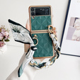 Θήκη για Samsung Galaxy Z Flip4 5G, Grid Leather, πράσινη