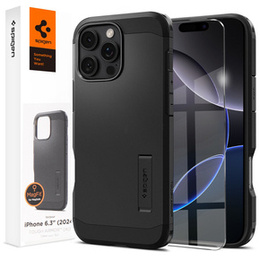 θήκη Spigen για iPhone 16 Pro, Tough Armor Mag Mag MagSafe, μαύρη + μετριασμένο γυαλί 9H
