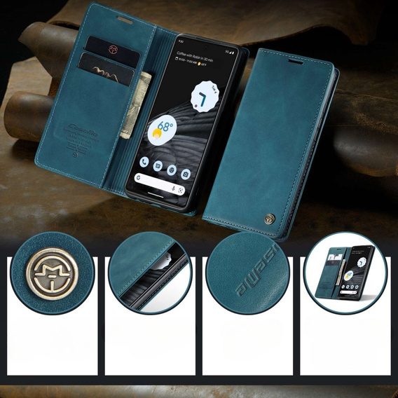 θήκη CASEME για Google Pixel 7, Leather Wallet Case, τυρκουάζ