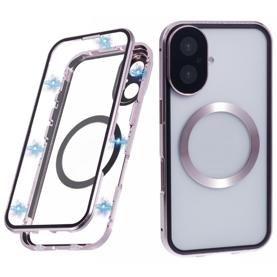 Μαγνητική θήκη MagSafe Dual Glass για iPhone 16, ροζ rose gold