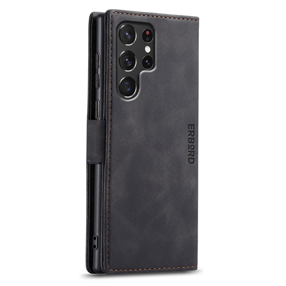 Θήκη για Samsung Galaxy S24 Ultra, ERBORD Vintage, πορτοφόλι με πτερύγιο, μαύρη