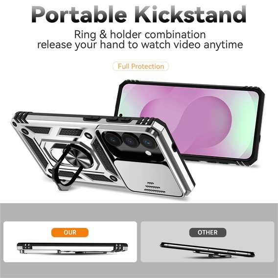 Θήκη με βάση και προστατευτικό φακού για Samsung Galaxy S26, ασημί