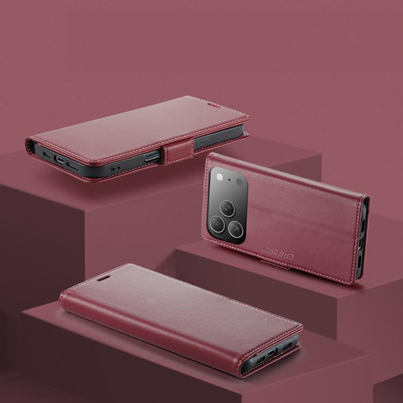 ERBORD Γυαλιστερή θήκη Litchi, flip πορτοφόλι για iPhone 17 Pro Max