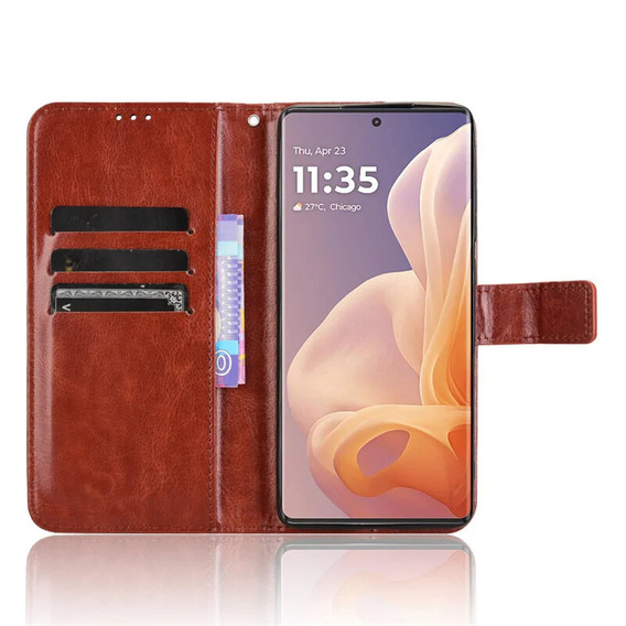 Θήκη με πτερύγιο για Motorola Moto G85, Crazy Horse Wallet, καφέ