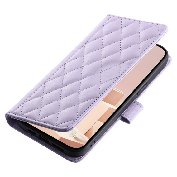 θήκη πτερύγιο για iPhone 16, Rhombus Crossbody Leather, μωβ