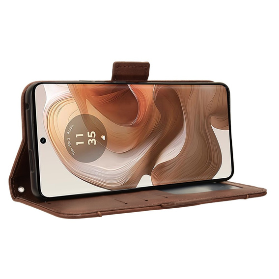 Θήκη με πτερύγιο για Motorola Edge 50 Ultra, Card Slot, καφέ
