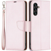 Θήκη με πτερύγιο για Samsung Galaxy A15, Wallet Litchi Leather, ροζ + γυαλί 9H