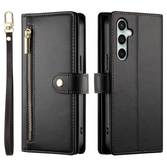 Θήκη με πτερύγιο για Samsung Galaxy S24 FE, Wallet Zipper Pocket, μαύρη