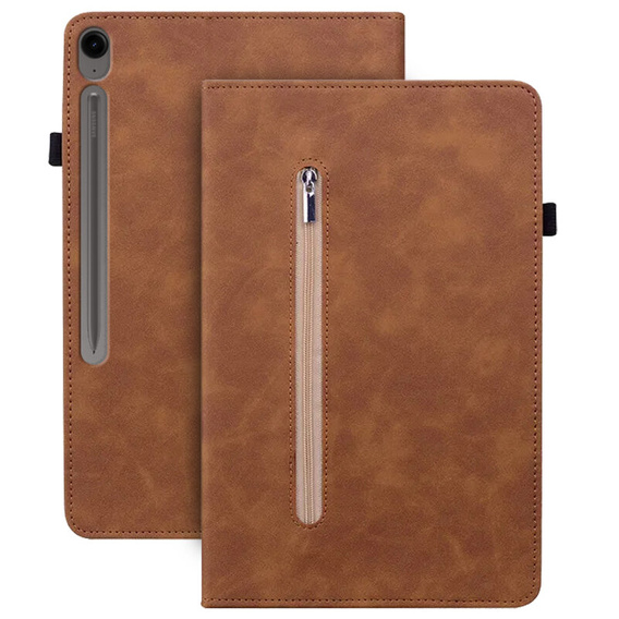θήκη για το Samsung Galaxy Tab S10 Lite / S10 FE / S9 FE, Wallet Pen Slot, καφέ