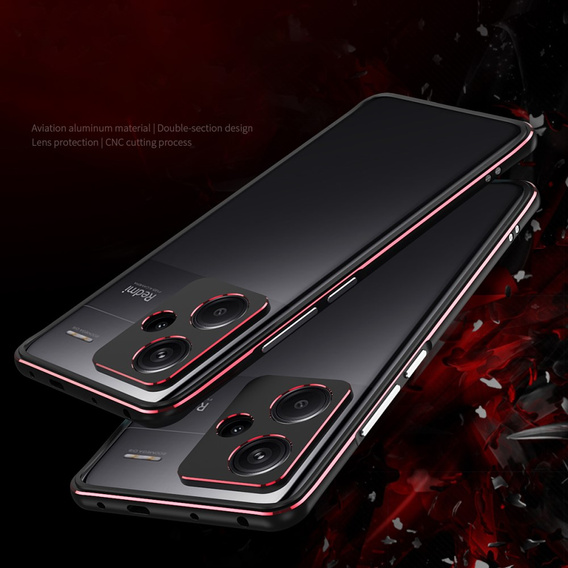 Θήκη για Xiaomi Redmi Note 13 Pro+, Armor Bumper, με κάλυμμα φακού, μαύρο / κόκκινο