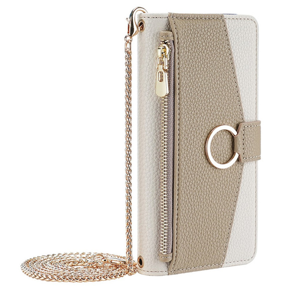 θήκη Wallet Zipper Pocket flip για το Samsung Galaxy M15 5G, Wallet Zipper Pocket, με καθρέφτη, λευκή