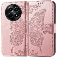 Θήκη με πτερύγιο για Realme 12, Butterfly, ροζ rose gold