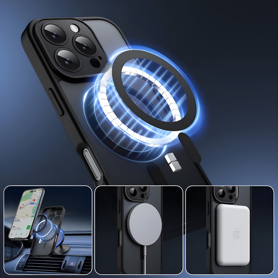 Θήκη για iPhone 16 Pro, για MagSafe, ERBORD Μatt Case, μαύρη + Γυαλί οθόνης