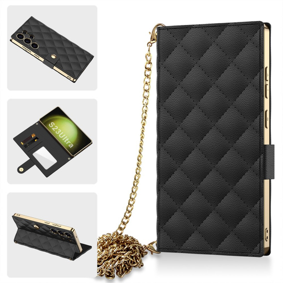 Αναδιπλούμενη θήκη για Samsung Galaxy S23 Ultra, GKK Mirror Wallet, μαύρη