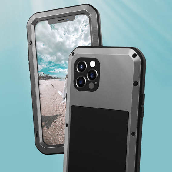 Love Mei Θήκη για iPhone 12 Pro, armored with glass, ασημένια