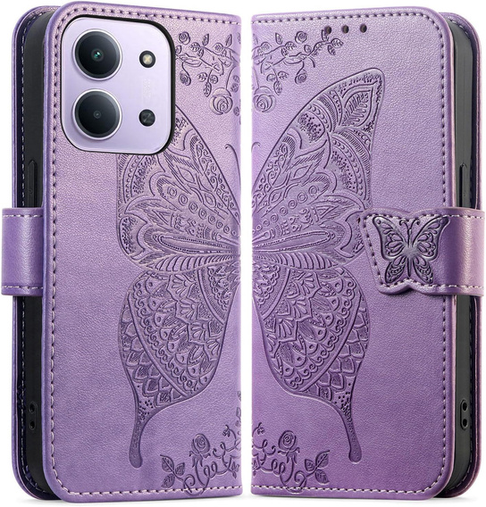 Θήκη με πτερύγιο για Xiaomi Redmi 15C 4G/LTE, Butterfly, μωβ
