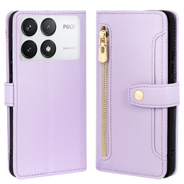 Θήκη με πτερύγιο για Xiaomi Poco F6 Pro, Wallet Zipper Pocket, μωβ