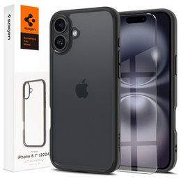 θήκη Spigen για iPhone 16, Ultra Hybrid, διαφανής / μαύρη + μετριασμένο γυαλί 9H