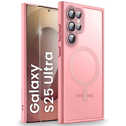 Θήκη για Samsung Galaxy S25 Ultra, για MagSafe, ERBORD Μatt Case, ροζ + Γυαλί οθόνης