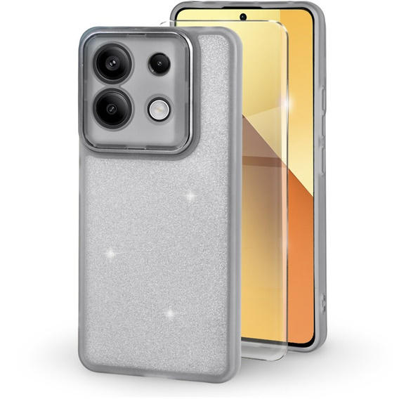 Θήκη για Xiaomi Redmi Note 13 Pro 5G, Glittery Powder, γκρι + 9H tempered glass