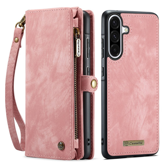 CASEME θήκη για Samsung Galaxy A56 5G, Retro Leather Wallet, με λουράκι, ροζ