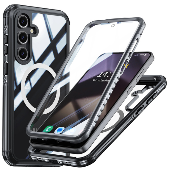 Θήκη για Samsung Galaxy S24 FE, Shockproof, με γυαλί, για MagSafe, μαύρη