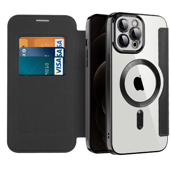 Θήκη με πτερύγιο για iPhone 12 Pro, RFID Wallet MagSafe CamShield, μαύρη