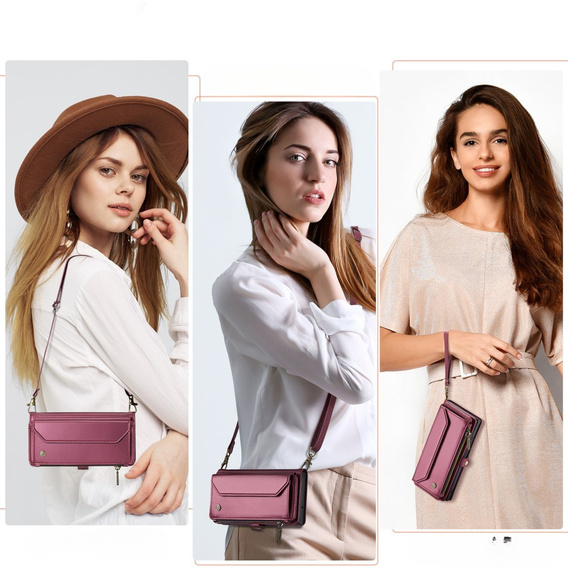 θήκη CASEME για Samsung Galaxy S24 FE, RFID Leather Wallet, με λουράκι ώμου, κόκκινη