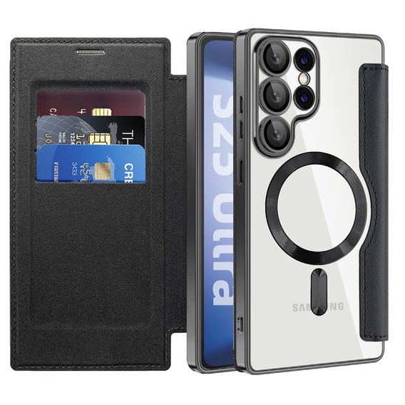 Θήκη με πτερύγιο για Samsung Galaxy S25 Ultra, RFID Rhombus Wallet MagSafe CamShield, μαύρη
