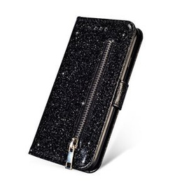 Θήκη με πτερύγιο για Huawei P20 Lite, Glitter Zipper Wallet, μαύρη